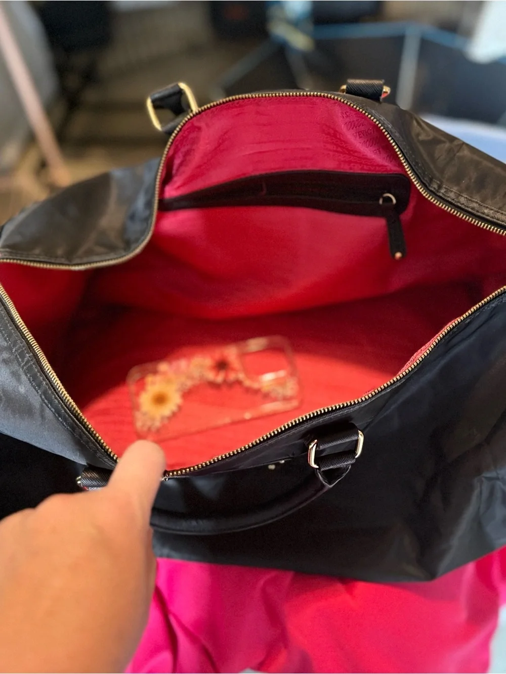 Victoria's Secret Black Weekender Duffel Bag with Pink Lining